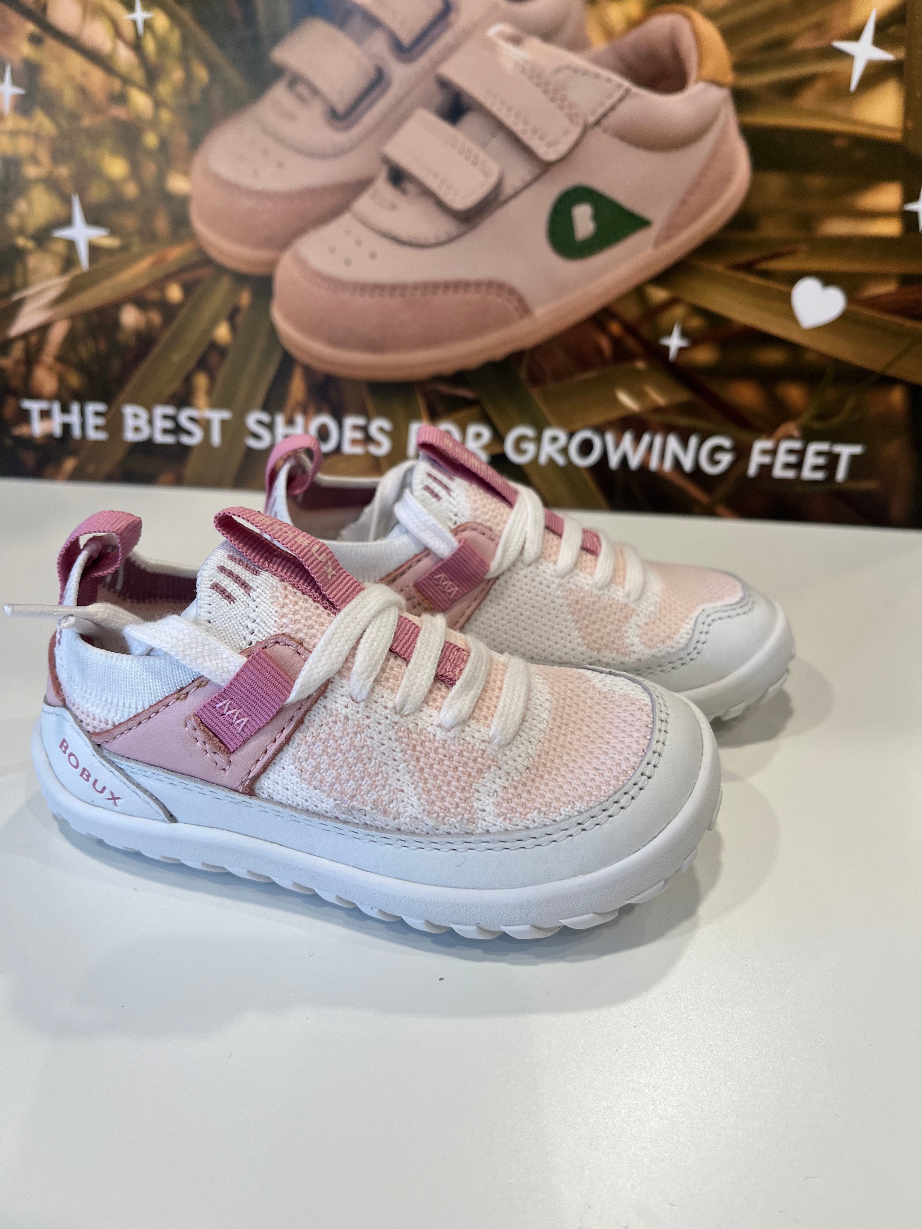 Bobux step Up e I walk meta White -parfait pink