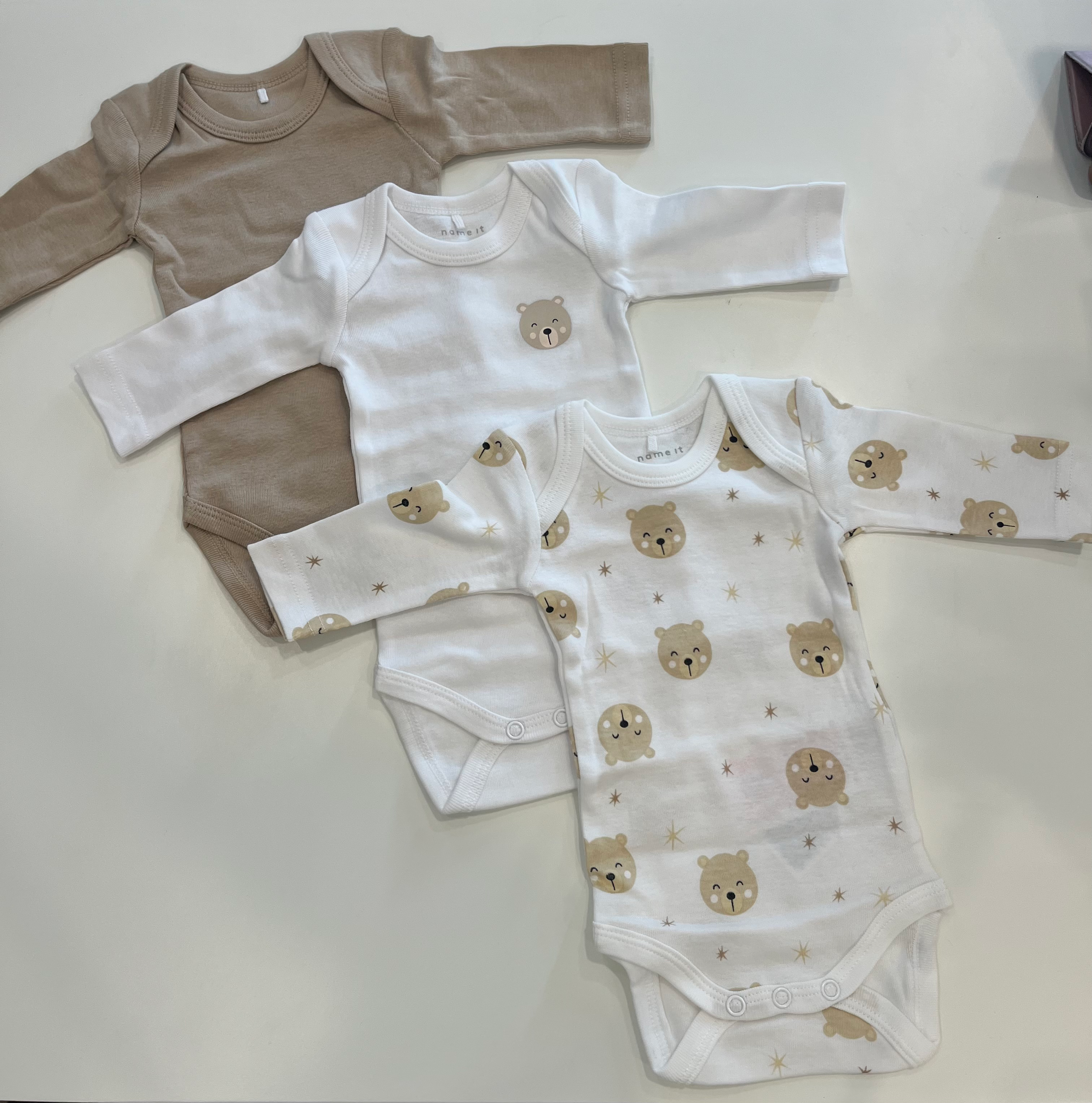 Set 3 pz body a manica lunga cotone orsetto