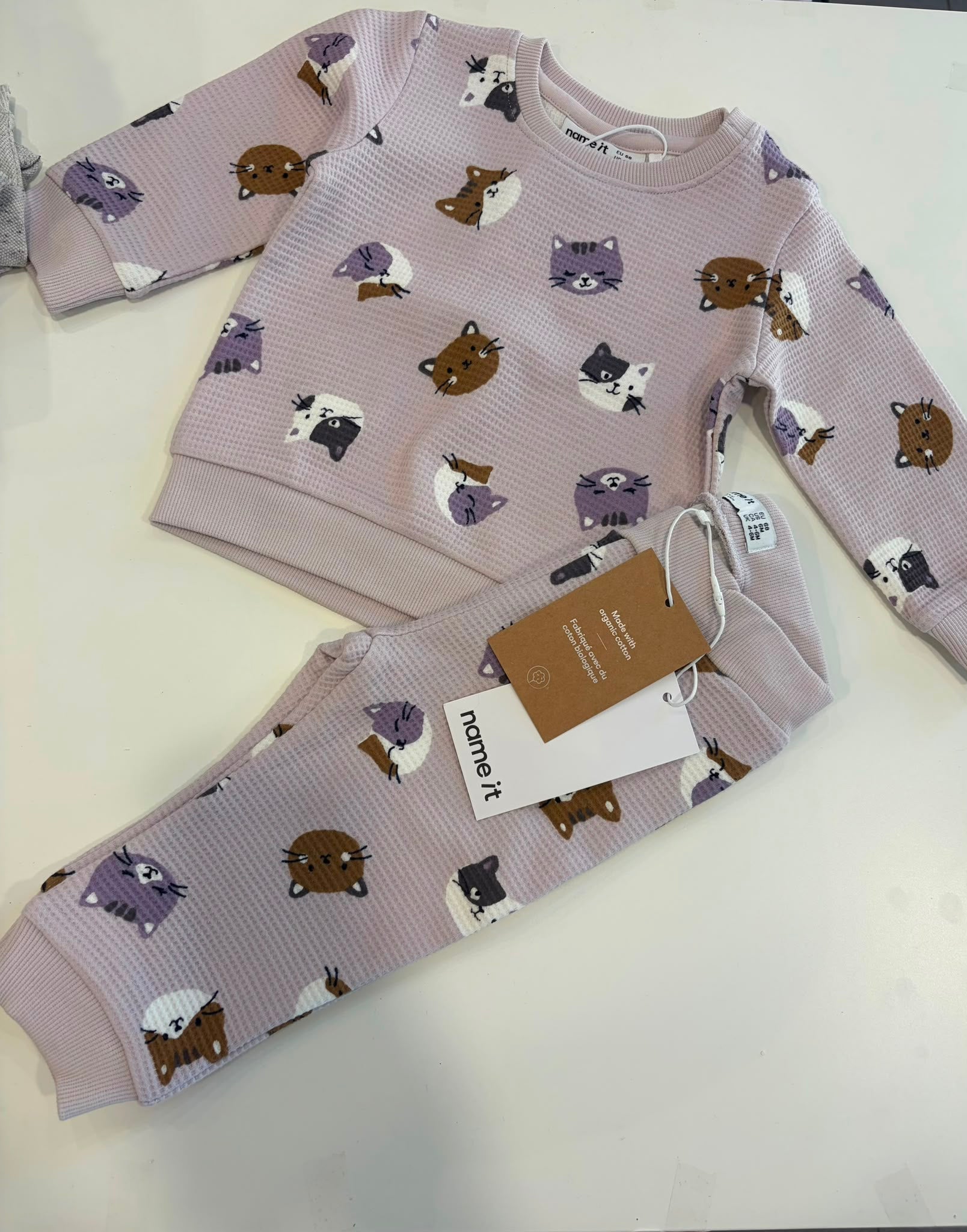 COMPLETO GATTINI LILLA IN COTONE