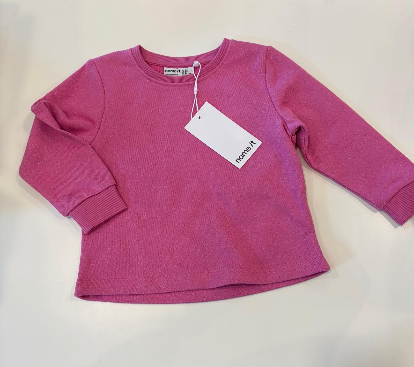 felpa in cotone garzato fucsia con glitter