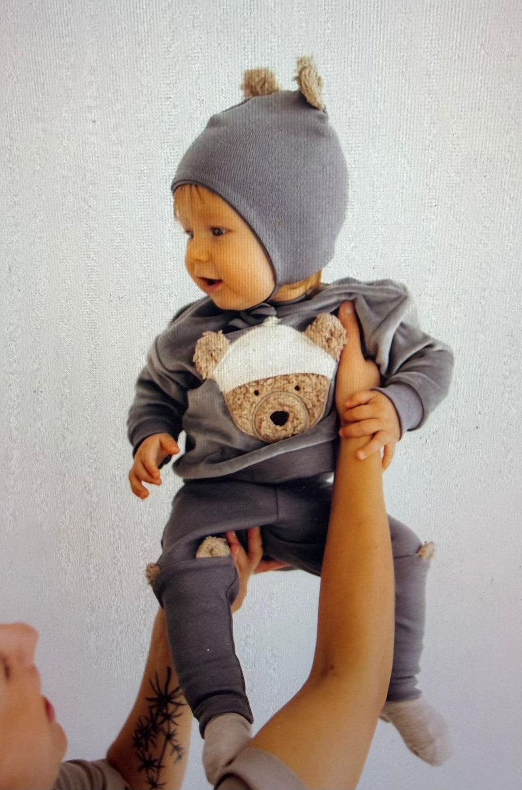 completo orsetto grigio blu ciniglia di cotone gots wooly organic