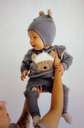completo orsetto grigio blu ciniglia di cotone gots wooly organic
