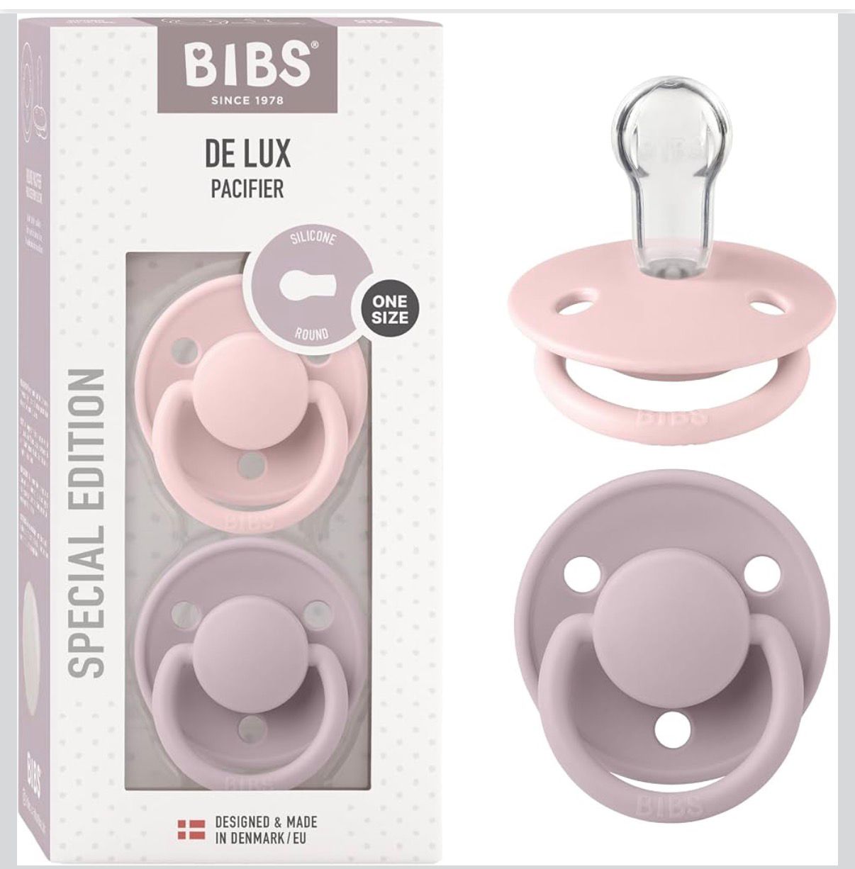 BIBS set 2 pezzi ciucci de lux in silicone rosa